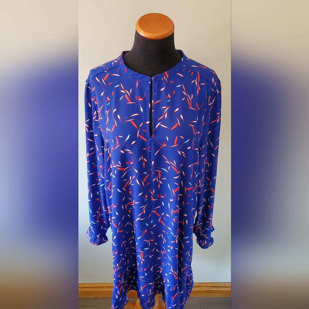 Banana Republic Women's XL Royal Blue Patterned & Ruffle Tunic Summer Dress - Picture 4 of 10